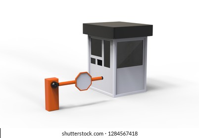 Road Car Barrier and Parking Zone Booth on white background, 3d illustration.