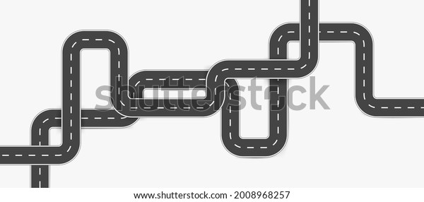 Road design element.\
Asphalt road with turns. Winding road isolated on white background.\
illustration.