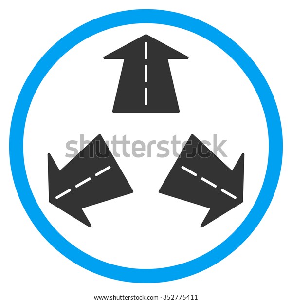 Road\
Directions glyph icon. Style is bicolor flat circled symbol, blue\
and gray colors, rounded angles, white\
background.