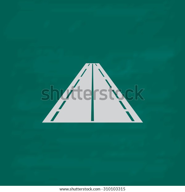Road.  Icon. Imitation draw with white chalk on\
green chalkboard. Flat Pictogram and School board background.\
Illustration\
symbol
