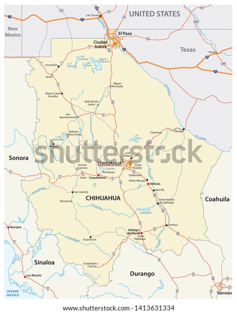 Road Map Mexican State Chihuahua Stock Illustration 1413631334 ...