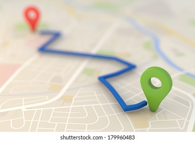 road map with Pin Pointers 3d rendering image