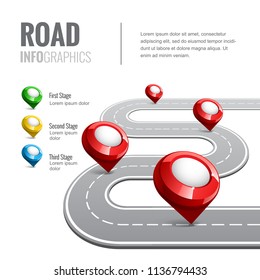 Road map with map pointer for business infographic.  illustration.