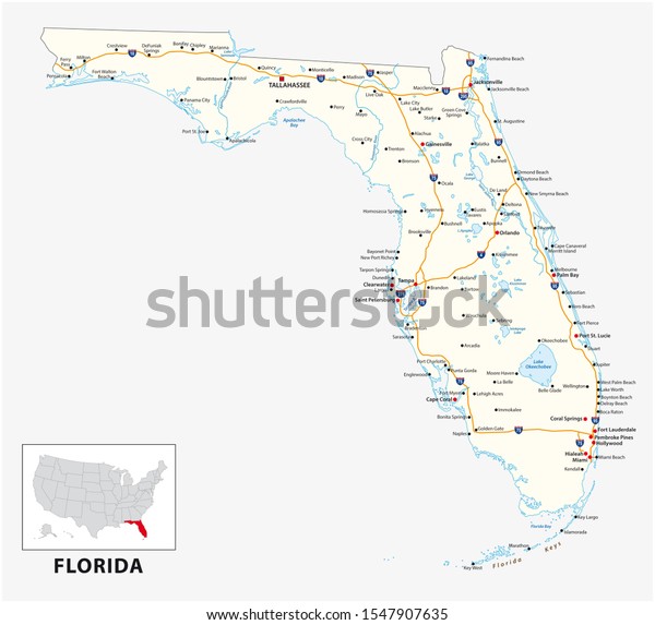 Road Map Us American State Florida Stock Illustration 1547907635 Road Map Us American State 600w 1547907635
