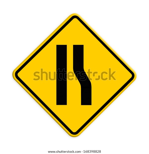 Road narrows merge Left sign isolated on a white\
background, part of a\
series