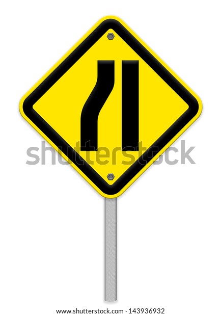 Road narrows\
merge right sign .part of a\
series