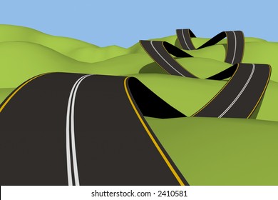 Road over green hills, 3D