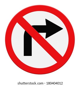 Road sign don't turn right isolate on white background