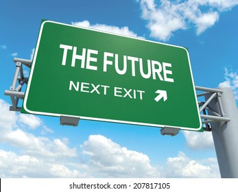 A Road Sign With Future Words On Sky Background 