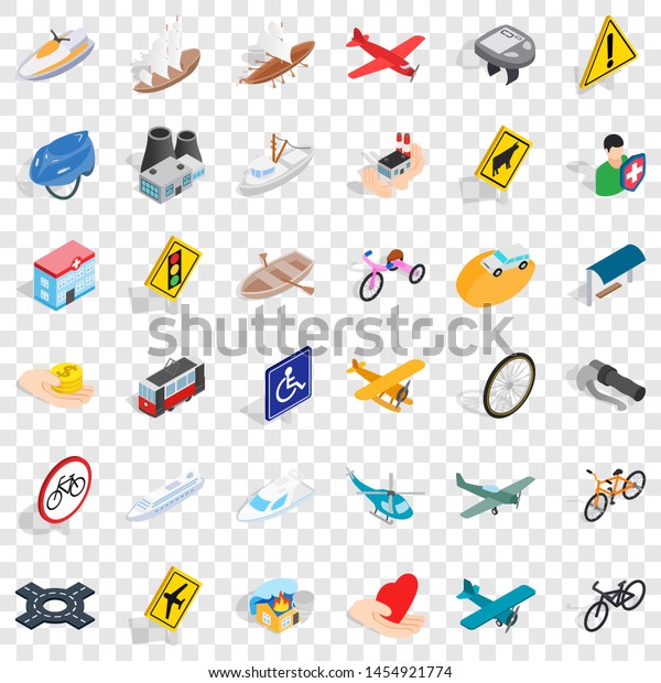 Road sign icons set. Isometric style of 36
road sign icons for web for any
design