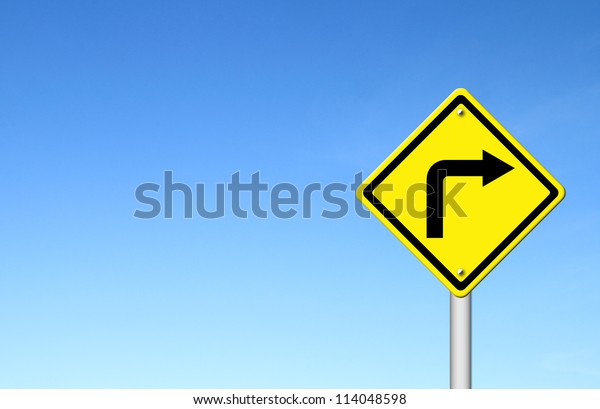 Road Sign - Right Turn Warning with blue sky blank\
for text