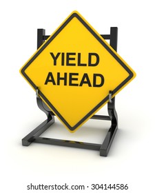 Road sign - yield ahead , This is a computer generated and 3d rendered picture.