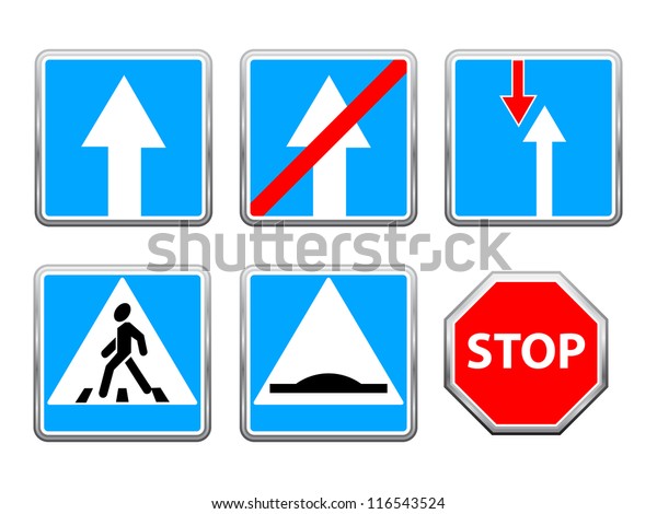 Road Signs Set Raster Version Vector Stock Illustration 116543524 ...