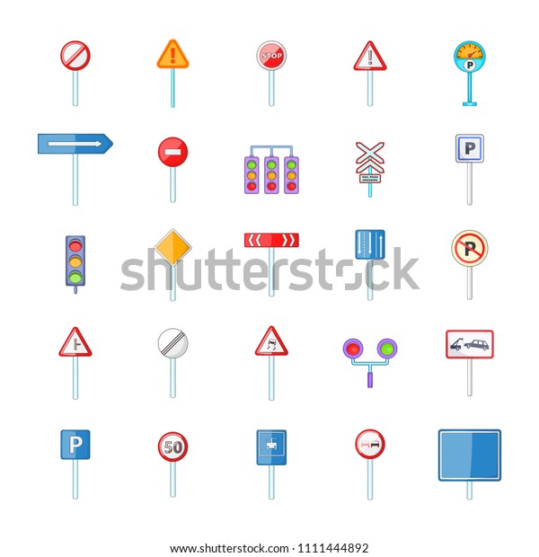 Road sings icon set. Cartoon\
set of road sings icons for your web design isolated on white\
background