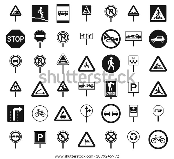 Road sings icon set. Simple\
set of road sings icons for web design isolated on white\
background