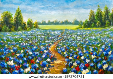 Road through the flower field paintings monet painting claude impressionism paint landscape flower meadow oil