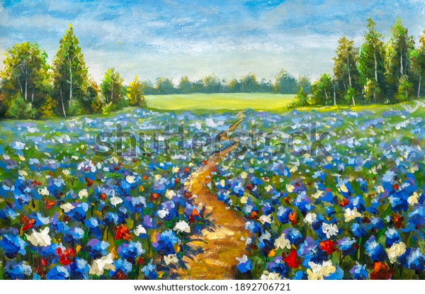 Road through the flower field 3d paintings by Claude Monet, great for wall mural. 