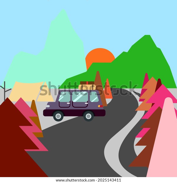 Road trip background\
with camping tent