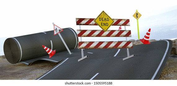 Roadblock Construction For Traffic, 3d Illustration, 3d Rendering