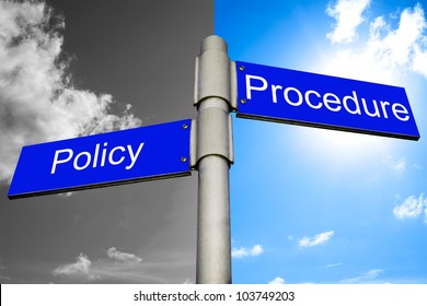 Roads Signs Showing The Ways To Policy And Procedure