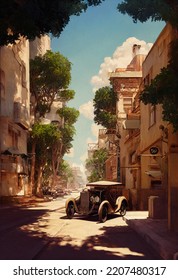 Roaring 20s. Art-deco Mediterranean Street Scene 