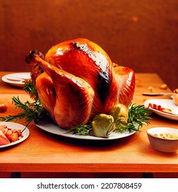 Roast chicken or turkey with oranges, rosemary and cranberries on the Christmas table. Top view with copy space. - Powered by Shutterstock