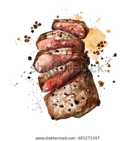 Roast meat. Watercolor Illustration. 