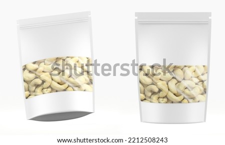Roasted cashew nuts packet isolated on white background. 3d illustration
