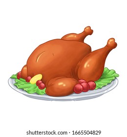 Roasted Thanksgiving Turkey.Thanksgiving, Christmas, dinner food themed design element, flat contemporary style isolated on white. - Powered by Shutterstock