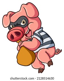 The robber pig is stealing something on sack of illustration