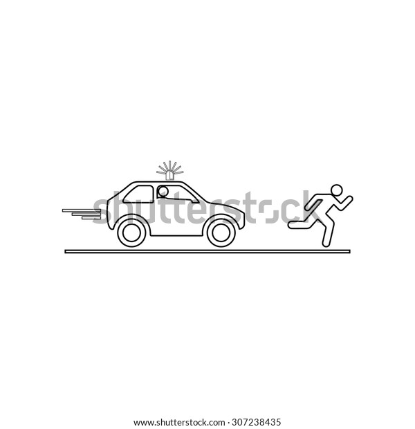 Robber and\
police car. Outline black simple\
symbol