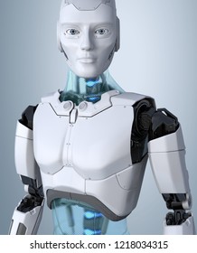 Robot Android Posing On Light Gray Stock Illustration 1218034315