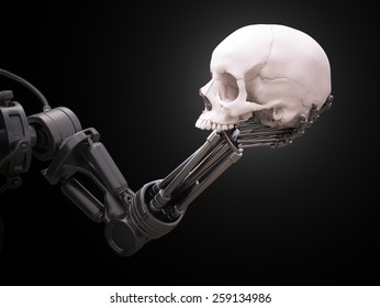 Robot Arm Holding A Human Skull