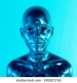 Holographic Human Bust Robotic Head Made Stock Illustration 1820351141