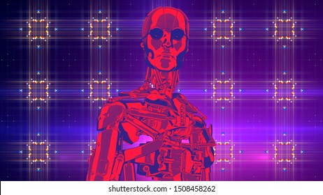 Robot / artificial intelligence new retro wave style design 3d render