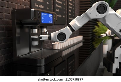 Robot barista making coffee in a coffee shop. 3D illustration - Powered by Shutterstock