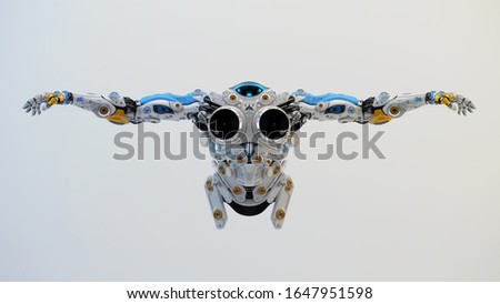 Robot body part for replacement, 3d rendering of robotic torso with stretched arms