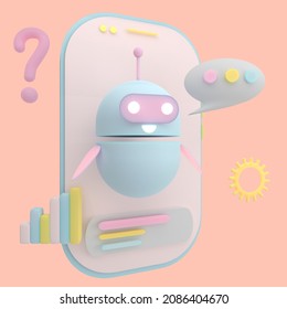 Robot Chatbot Icon 3d. Cute AI Bot Helper Mascot Character Cartoon Symbol Business Assistant. 3d Illustration.