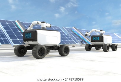 Robot clean solar panels, Automatic robot cleaning solar cell, Renewable energy concept. 3D illustration - Powered by Shutterstock