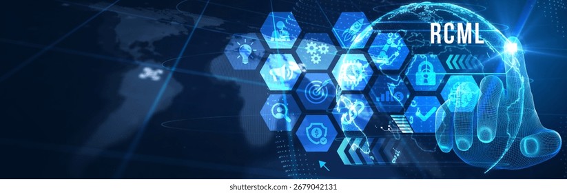 Robot Control Meta Language technology concept. RCML. 3d illustration