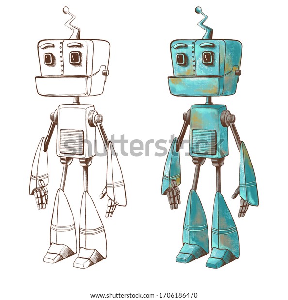 Robot Drawing Graphic Drawing Color Illustration Stock 1706186470 | Shutterstock
