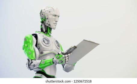 Robot engineer with tablet, 3d illustration