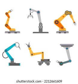 Robot Hand, Arm Pinch Production Line And Assembly. Hydraulic Engine Machinery To Manufacture On Factory. Illustration Of Automated Conveyor Electronics For Packaging, Electronic Production