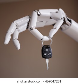 Robot Hand With Car Key In It 3d Illustration