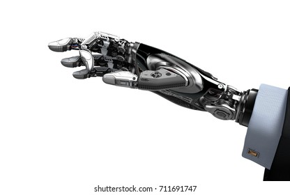 Robot Hand With Empy Fingers Pinching Nothing Template. 3d Rendering