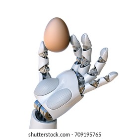 Robot Hand Holding The Egg 3d Rendering