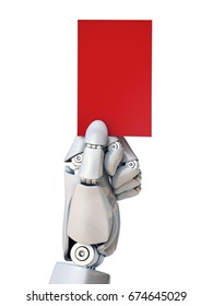 Robot Hand Holding A Red Card 3d Rendering