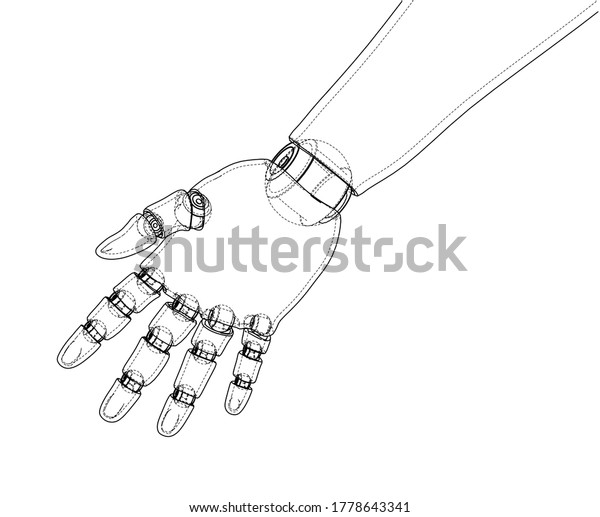 Robot Hand Outline 3d Illustration Wireframe Stock Illustration ...