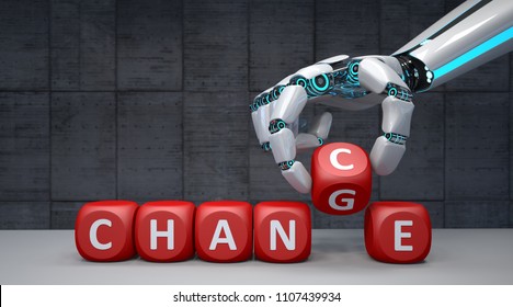 The robot hand with red cubes and text Change Chance. 3d illustration.