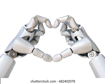 Robot Hands Form Heart Shape 3d Rendering